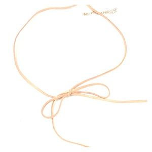 Beige suede bow tie checker necklace plus size